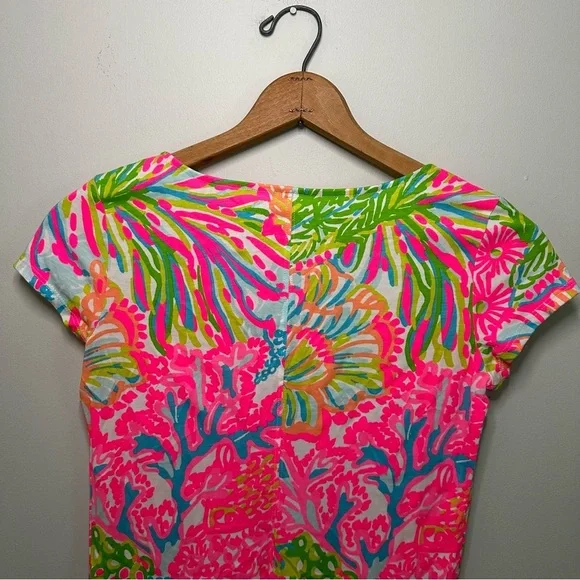 Lily Pulitzer Brewster Dress Coastal Neon Pink Green Sea Pattern Cotton Size XS - Picture 10 of 15